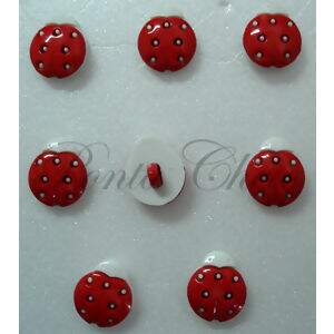 Botão de pezinho - Joaninhas Branca e Vermelha Pequena - Pacote com 8 unidades