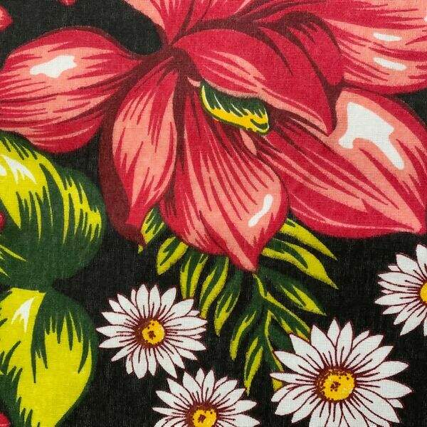 Chita - Flores Vermelhas e Branca Fundo Preto Cor3 - Des.2610 - 1,00x1,40mt