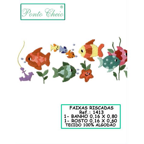 Faixa de Toalha com Risco para Bordar - Peixinho - Branco