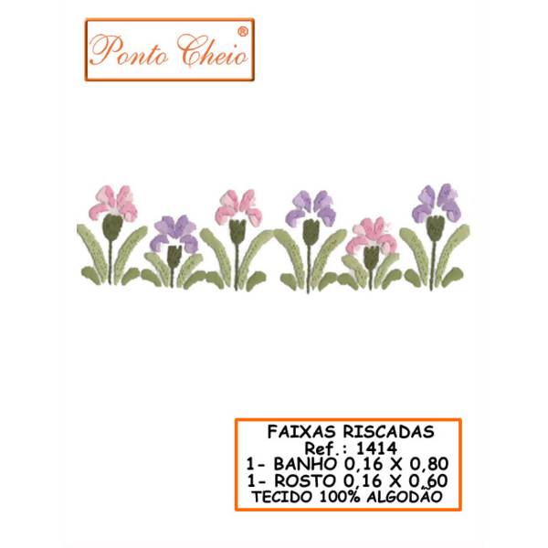 Faixa de Toalha  com Risco para Bordar - Tulipas - Branco