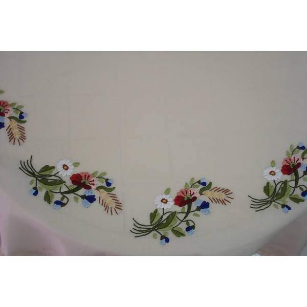 Toalha de Mesa Riscada para Bordar - Redonda Papoulas 