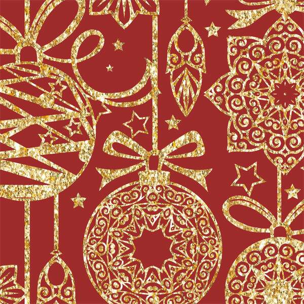 Tecido Estampado - Bolas de Natal Dourada fundo Vermelho Cor 058   - 0,50x1,50mt