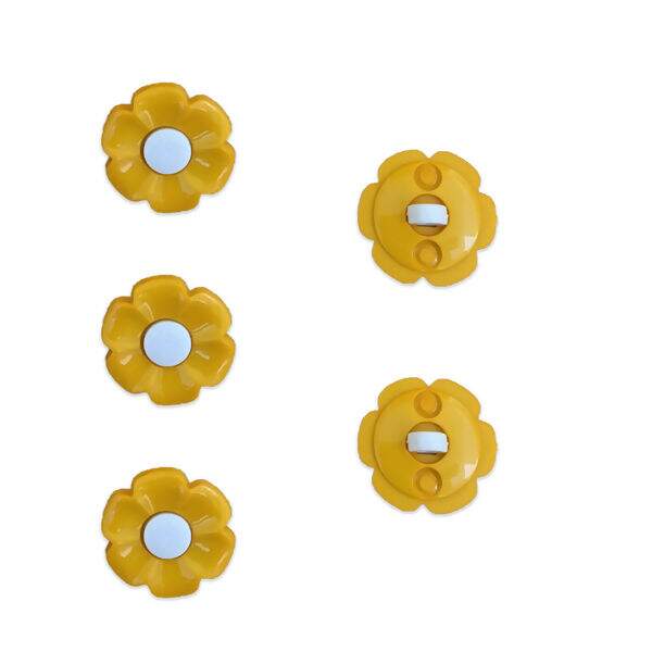 Botão de pezinho - Flores Amarelas de miolo branco - Pacote com 8 unidades