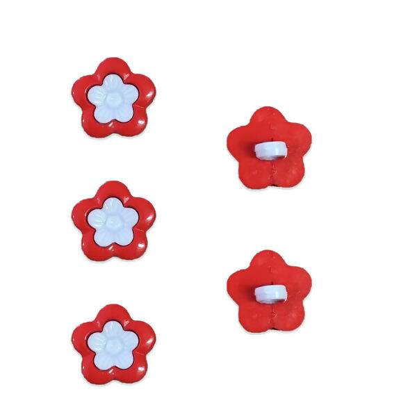 Botão de pezinho - Florzinha Vermelha e Branca - Pacote com 8 unidades