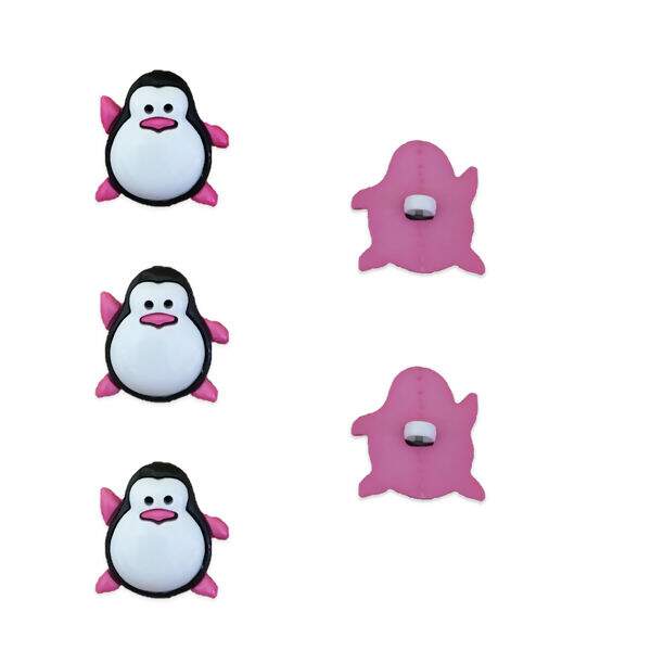 Botão de pezinho - Pinguin Rosa - Pacote com 8 unidades