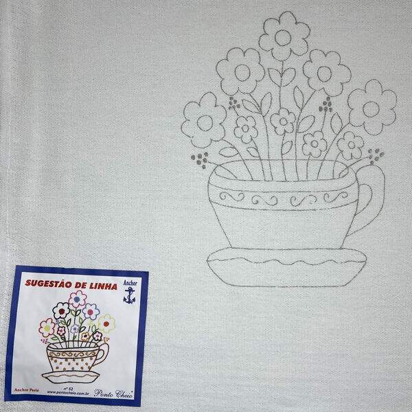 Pano de Prato Riscado para Bordar - Flor Des.52