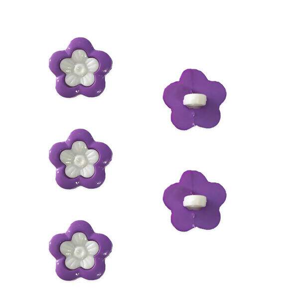 Botão de pezinho - Florzinha Lilás e Branca - Pacote com 8 unidades