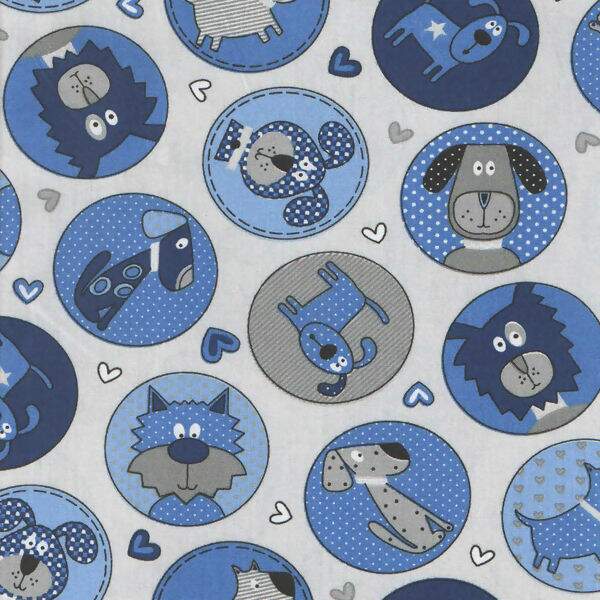 Tecido Estampado - Cute Dog Cinza e Azul Cor 1 - Des.180674 - 0,50x1,50mt