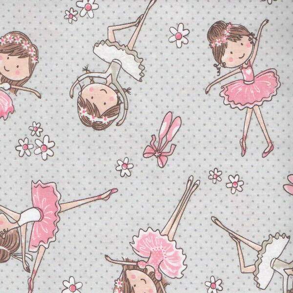 Tecido Estampado - Bailarina Cinza com Rosa - Cor 02 - Des.180627 - 0,50x1,50mt