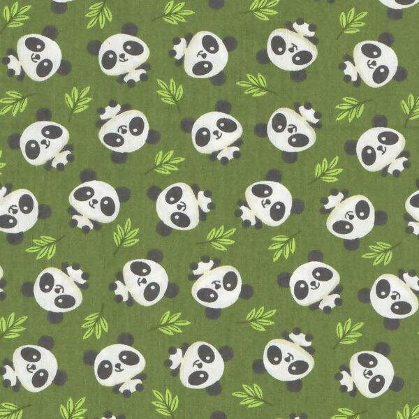 Tecido Estampado - Panda Fundo Verde Pistache - Cor 2317 - 0,50x1,50mt