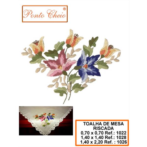 Toalha de Mesa Riscada para Bordar - Flores