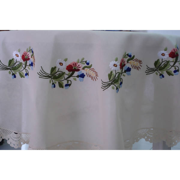 Toalha de Mesa Riscada para Bordar - Redonda Papoulas 