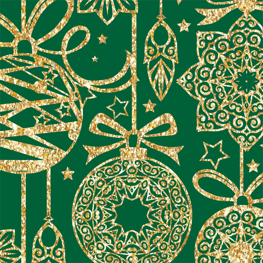 Tecido Estampado - Bolas de Natal Dourada fundo Verde Cor 059  -  0,50x1,50mt