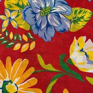 Chita - Flores Laranja e Azul Fundo Vermelho - Ref - 2501 cor 2 - 1,00  x 1,40mt