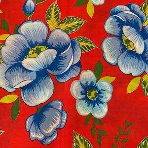 Chita - Flores Azul Fundo Vermelho - Ref - 2506 cor 2 - 1,00  x 1,40mt