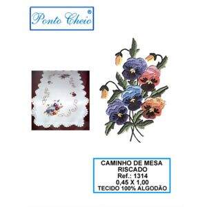 Caminho de Mesa com Risco para Bordado - Amor Perfeito 0,45x1,00 - Ref. - 1314