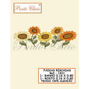 Faixa de Toalha com Risco para Pintura ou Bordado - Girassol - Bege