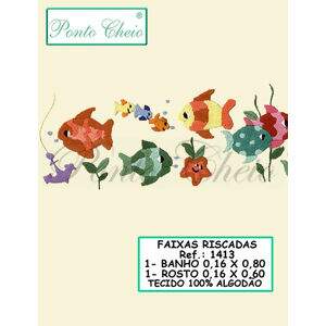Faixa de Toalha com Risco para Bordar - Peixinho - Bege