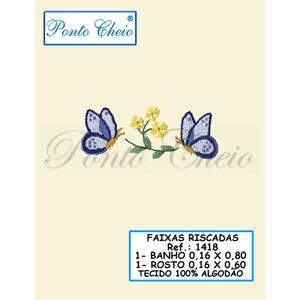 Faixa de Toalha com Risco para Bordar - Borboleta - Bege