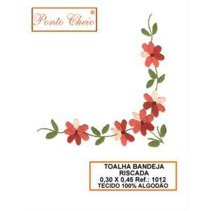  Toalha de Bandeja com Risco para Pintura ou Bordado - Flor Rosa - Branco - 1012