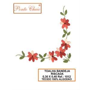  Toalha de Bandeja com Risco para Bordar - Flor Rosa - Branco - 1012