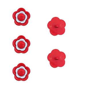 Botão de pezinho - Flor Vermelha e Branca - Pacote com 8 unidades