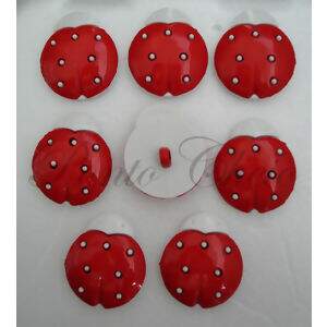 Botão de pezinho - Joaninhas Branca e Vermelha Grande - Pacote com 8 unidades
