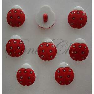 Botão de pezinho - Joaninhas Branca e Vermelha Média - Pacote com 8 unidades