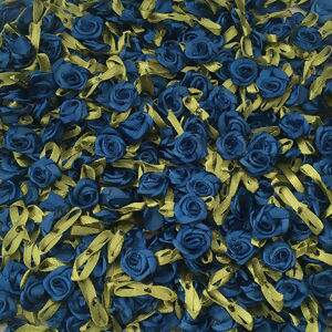 Mini Flor de Cetim com folha Azul Marinho - 50 unidades