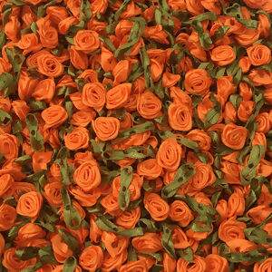 Mini Flor de Cetim com folha Laranja - 50 unidades