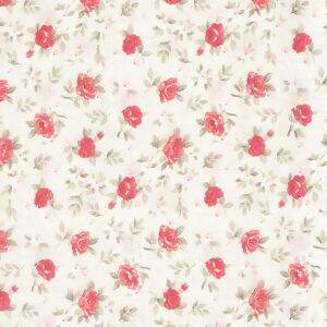 Tecido Estampado - Lucia Flores fundo Crú com Coral Cor 08 - Des.180355 Floral - 0,50x1,50mt