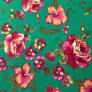 Chita - Flores Rosa e Amarela fundo Verde Cor2 - Des. 2222 - 1 x 1,40mt