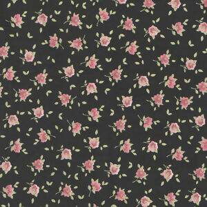 Tecido Estampado - Mini Flor Rose fundo Preto -Ref: 7318 - 0,50 x1,50mt