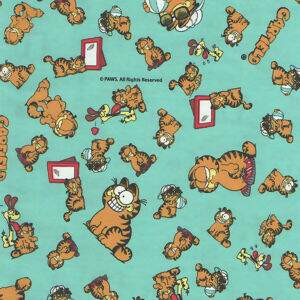 Tecido Estampado - Garfield e Oddie Fundo Verde Cor 02 - Des.GA006 - 0,50 x 1,50mt-Maluhy