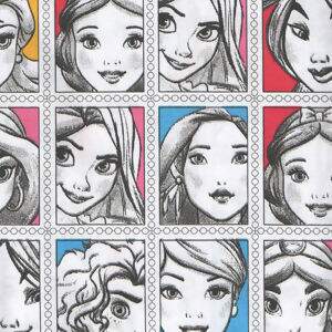 Tecido Estampado - Coleção Disney - Quadrinhos Princesas - Cor 01 Des.PR004 - 0,50x1,50m - Maluhy