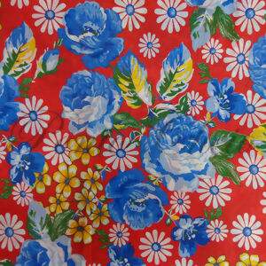 Chita - Flores Azul fundo Vermelho Cor3 - Des.2387 - Peça com 30 Metros