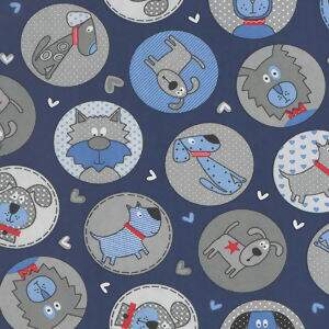 Tecido Estampado - Cute Dog Marinho Cor 4 - Des.180674 - 0,50x1,50mt
