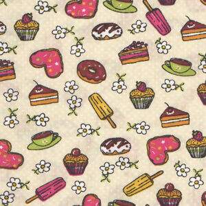 Tecido Estampado - Doces Diversos Fundo Bege - Cor 1 - Des.2351 - 0,50x1,50mt 