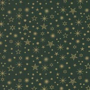 Tecido Estampado - Estrelas Dourada Fundo Verde Cor 059 - Des.1130 - 0,50x1,50mt