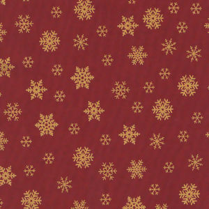Tecido Estampado - Flocos de Neve Dourado Fundo Vermelho Cor 058 - Des.1351 - 0,50x1,50mt