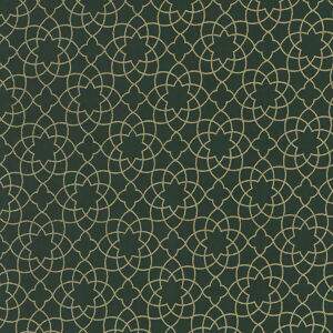 Tecido Estampado - Flor Geométrica Dourada Fundo Verde Cor 059 - Des.1176 - 0,50x1,50mt