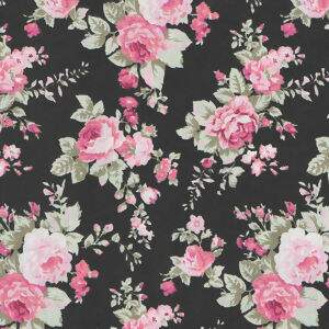 Tecido Estampado - Flores Rosa fundo Preto - Des.1485 - 0,50x1,50mt
