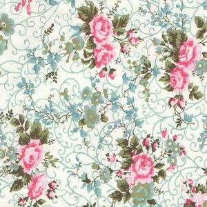 Tecido Estampado - Floral Fernanda Azul Vintage cor - 16 - Des.200522 - 0,50x1,50mt