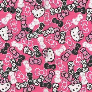 Tecido Estampado - Hello Kitty Laços Fundo Pink  Cor1 - Des.Hk003 - 0,50x1,50m- Maluhy
