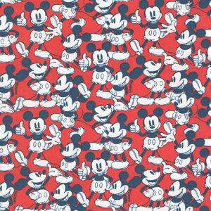 Tecido Estampado - Coleção Disney - Mickey Fundo Vermelho - Cor 01 Des.MK019 - 0,50x1,50m - Maluhy