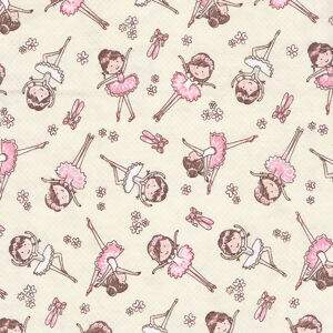 Tecido Estampado - Mini Bailarina Creme com Rosa Cor 1 - Des.180633 - 0,50x1,50mt