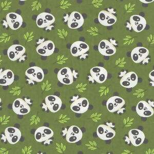 Tecido Estampado - Panda Fundo Verde Pistache - Cor 2317 - 0,50x1,50mt