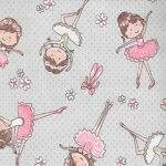 Tecido Estampado - Bailarina Cinza com Rosa - Cor 02 - Des.180627 - 0,50x1,50mt