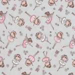 Tecido Estampado - Mini Bailarina Cinza com Rosa Cor 2 - Des.180633 - 0,50x1,50mt